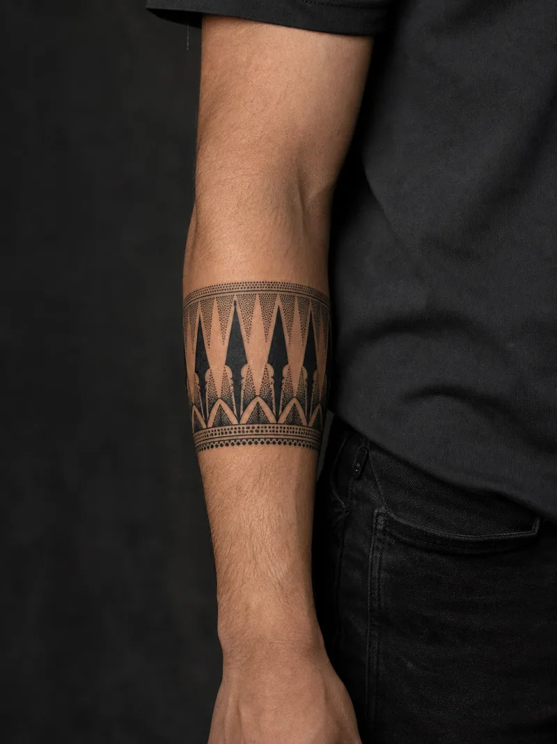 Ornamental cuff cover-up - Solid spear shapes can replace a faded tribal or lettering band.