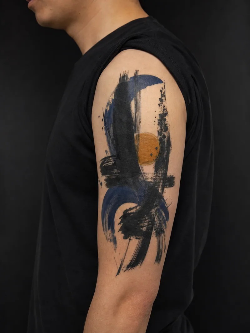 Abstract brush cover-up - Layered brush gestures hide irregular shapes without forcing a figurative subject.