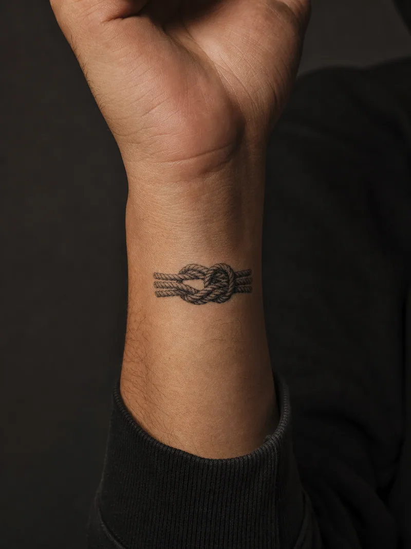 Three-strand knot tattoo - Three textured rope strands braid into one compact sailor knot.