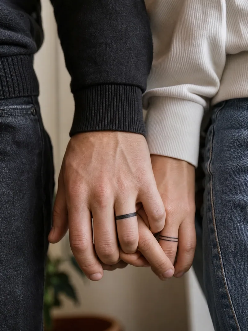 Tattoo wedding bands - one solid band paired with a fine double-line band