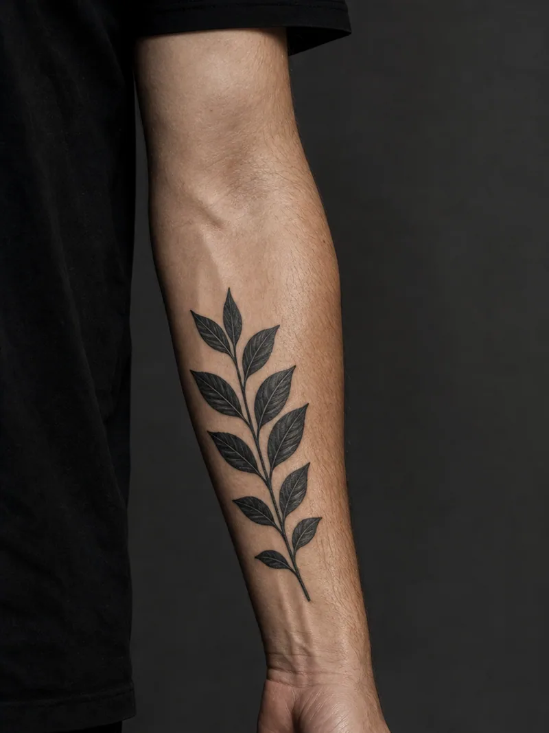 Blackwork botanical - A long stem that runs with the length of the outer forearm.