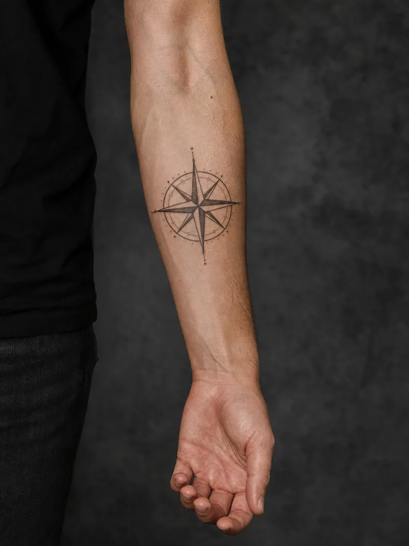 Fine line compass - A symmetrical piece that sits well centred on the inner forearm.