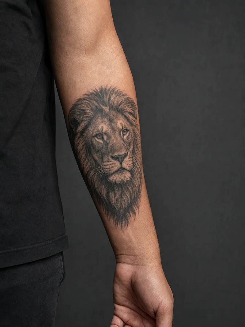 Lion portrait - The largest single piece that fits a forearm without wrapping.