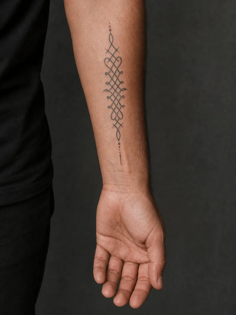 Ornamental pattern - Repeating geometry that follows the taper of the forearm.