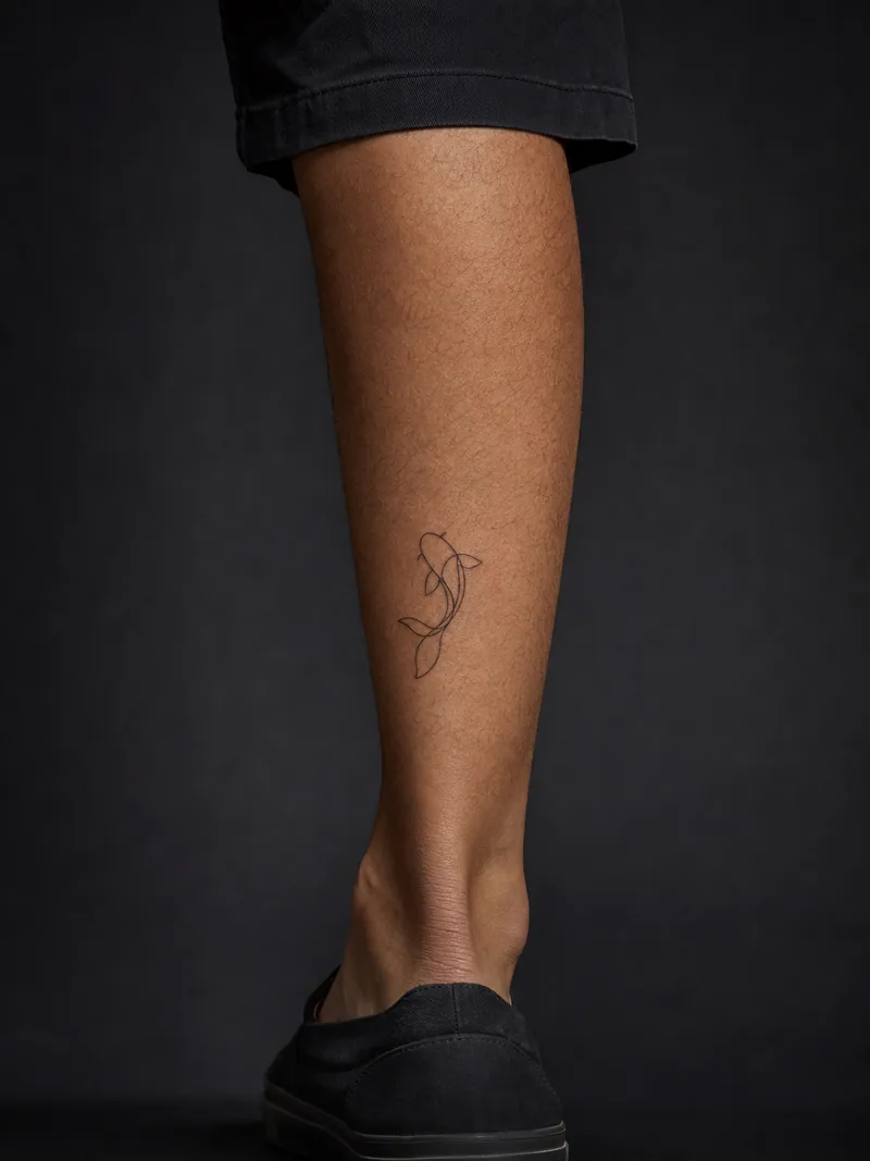 Minimal koi tattoo - A koi fish bends into one open loop drawn with spare continuous lines.