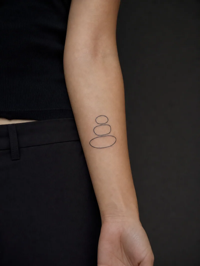 Balance stones tattoo - three irregular stone outlines arranged in a calm balanced stack