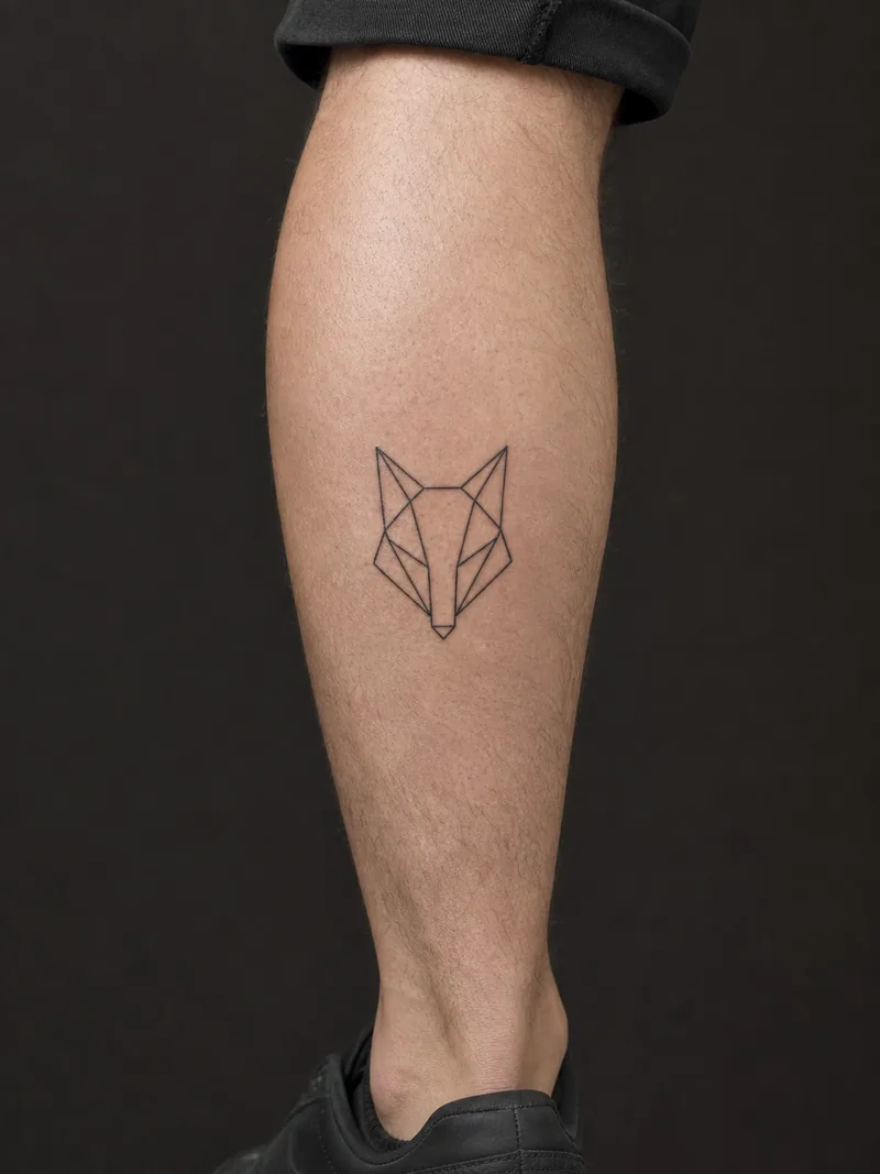 Geometric fox tattoo - a symmetrical fox head assembled from a small set of straight lines