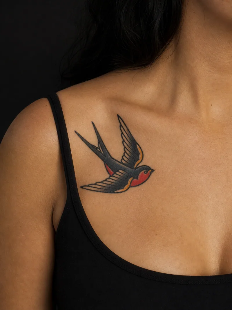 Traditional swallow tattoo - a swallow in flight with a compact readable silhouette