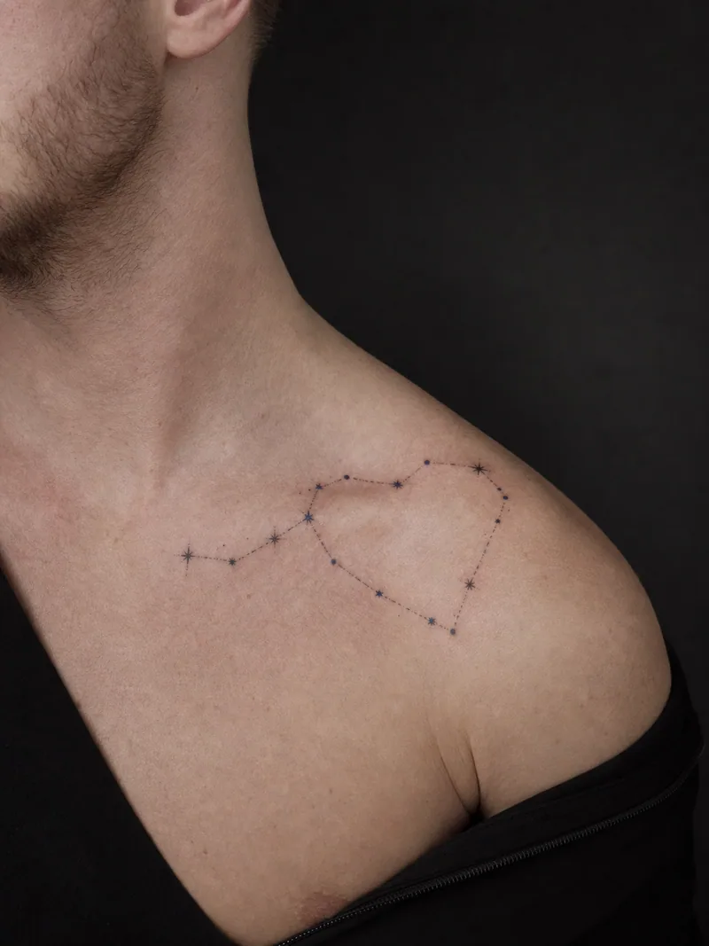 Constellation heart tattoo - heart outline made from connected constellation stars
