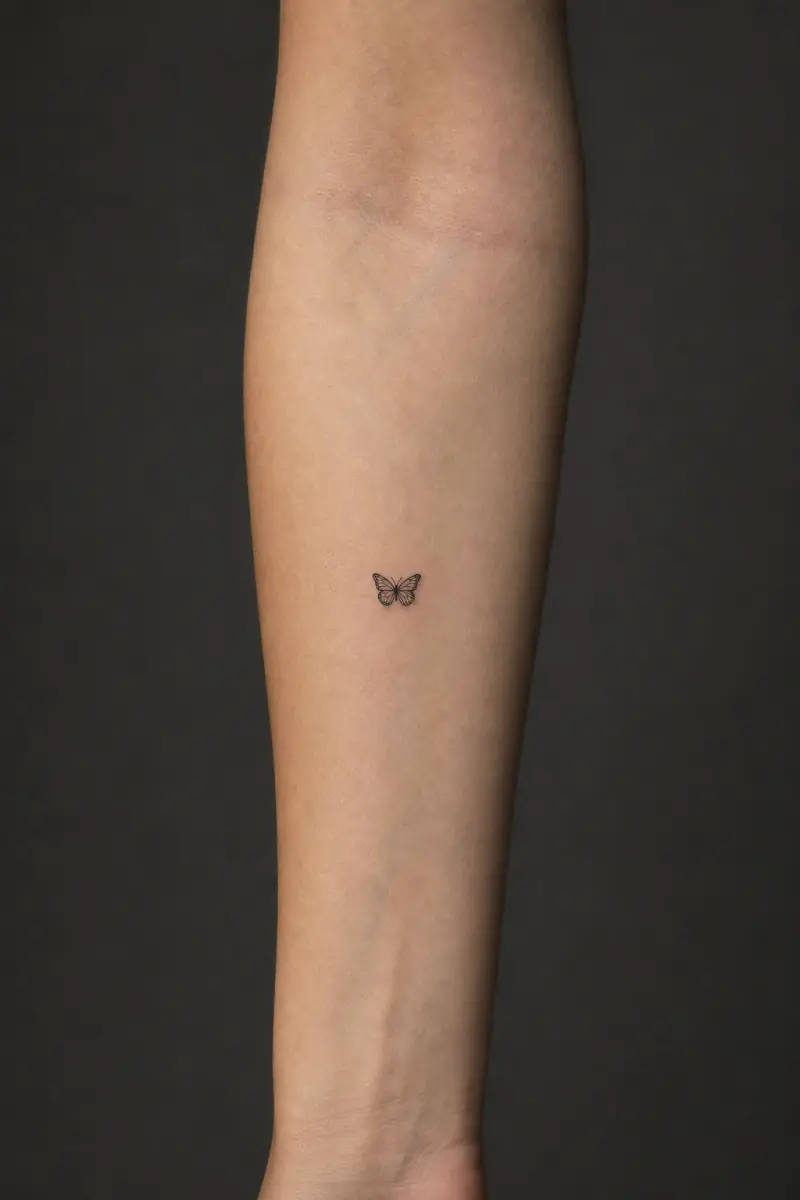 A 3 cm butterfly tattoo on a forearm
